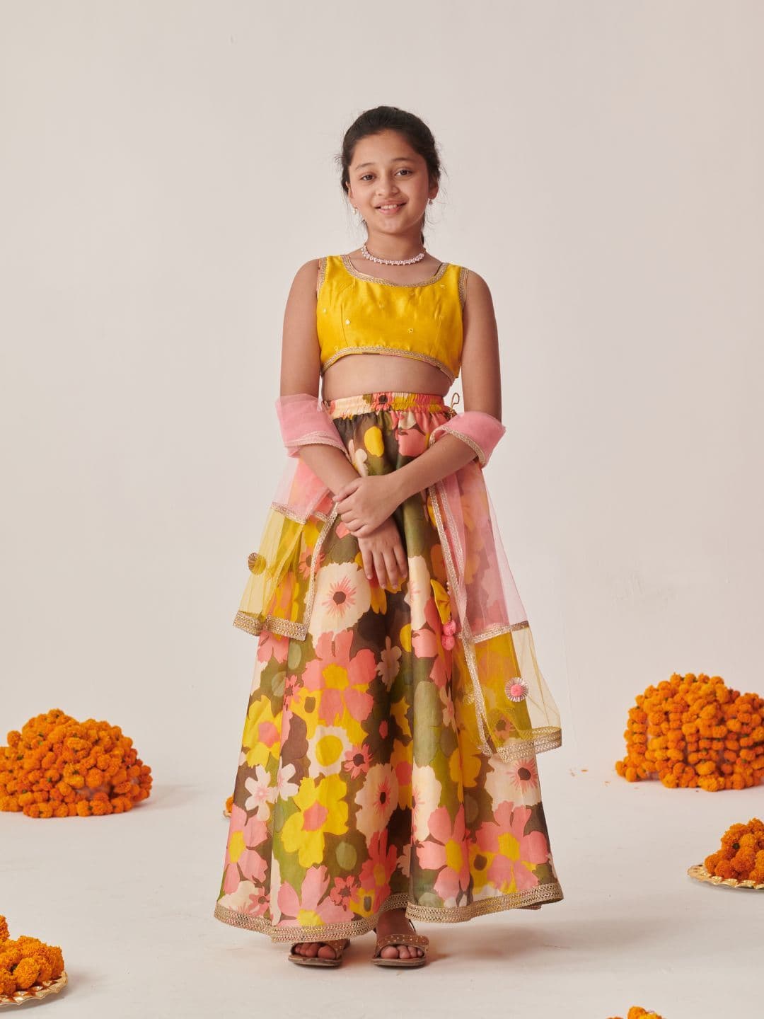 pspeaches Girls Embroidered Mirror Work Ready to Wear Lehenga & Blouse With Dupatta - view 1