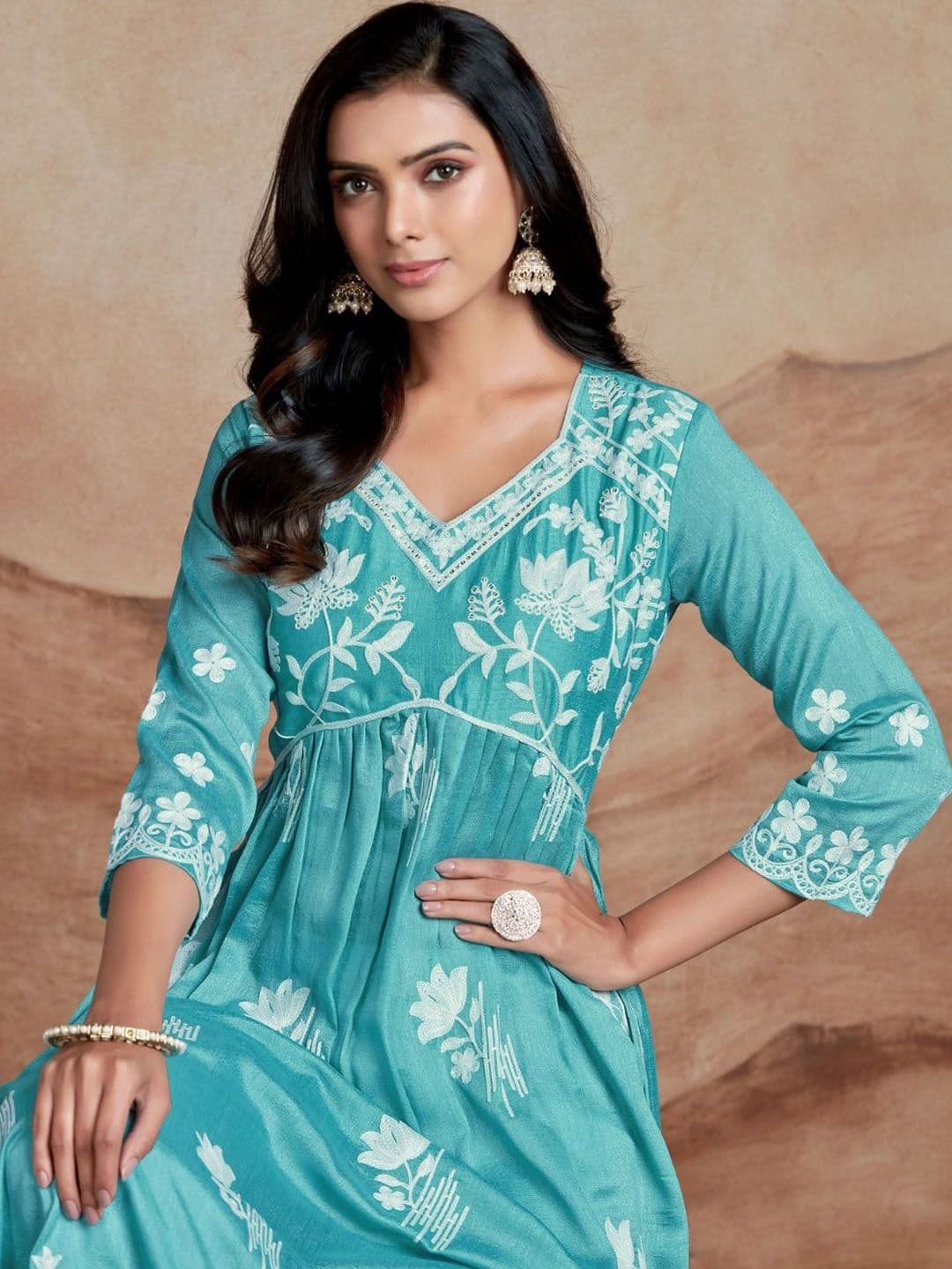 KALINI Women Floral Embroidered Chikankari Summer Sheers Republic Day Republic Day Kurta - view 1