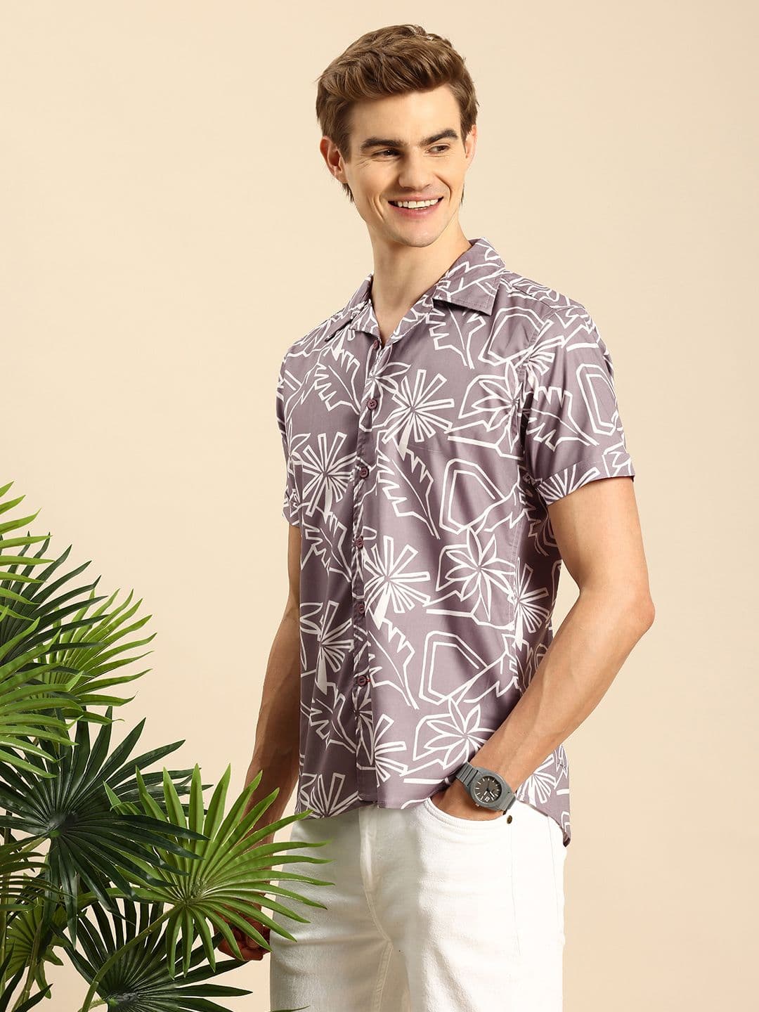 Mast & Harbour Men Slim Fit Floral Printed Cuban Collar Casual Shirt - view 1