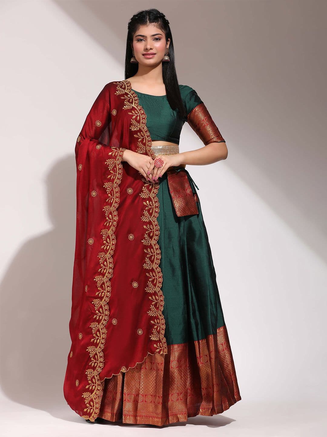 Fabcartz Semi-Stitched Lehenga & Unstitched Blouse With Dupatta - view 1