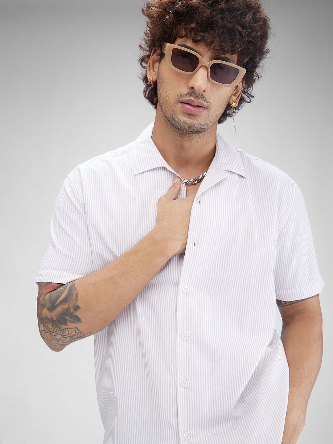 VASTRADO Men Striped Resort Collar Cotton Oversized Shirt - view 1