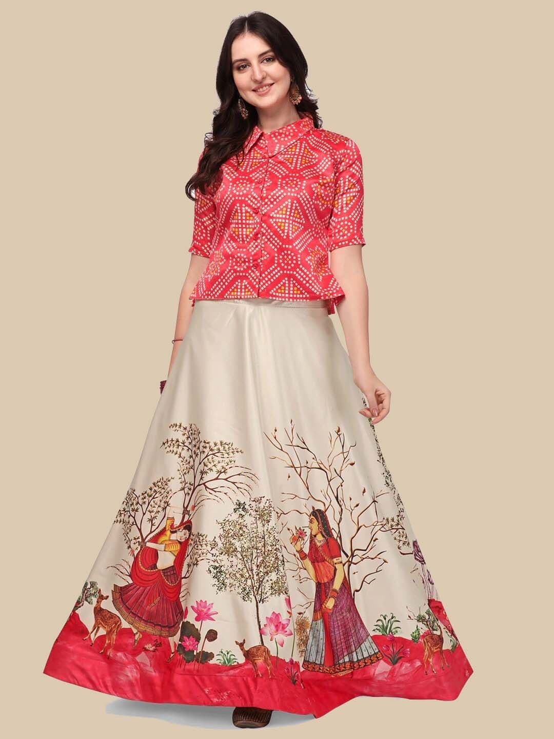 Kaizen TEXO FAB Printed Satin Semi-Stitched Lehenga & Unstitched Blouse - view 1