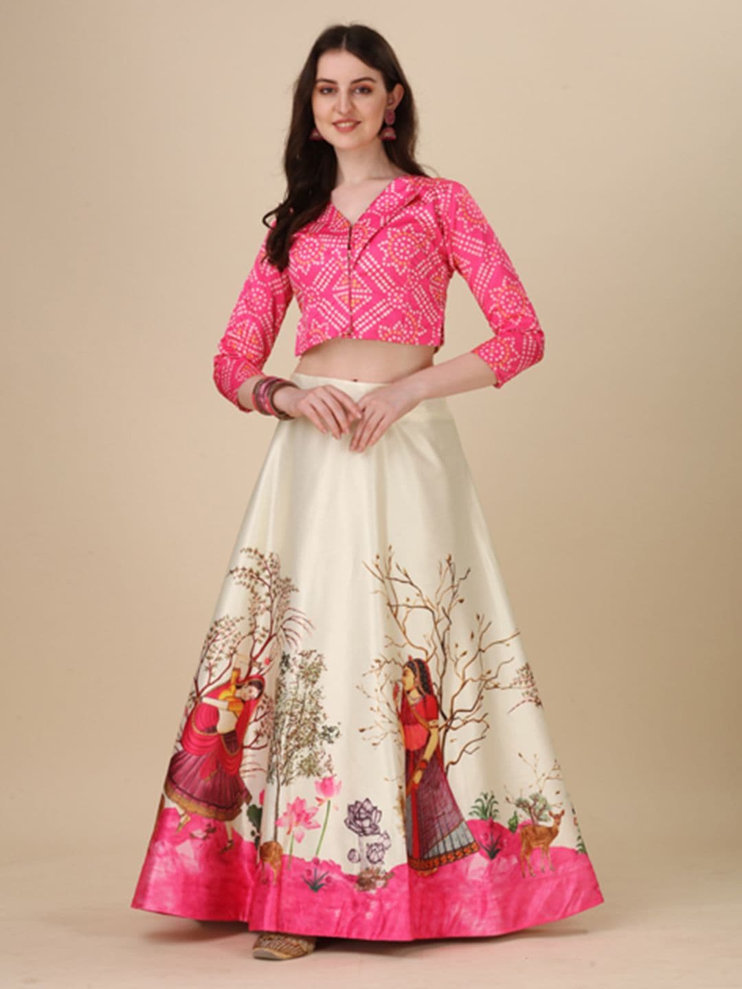 Kaizen TEXO FAB Printed Satin Semi-Stitched Lehenga & Unstitched Blouse - view 1