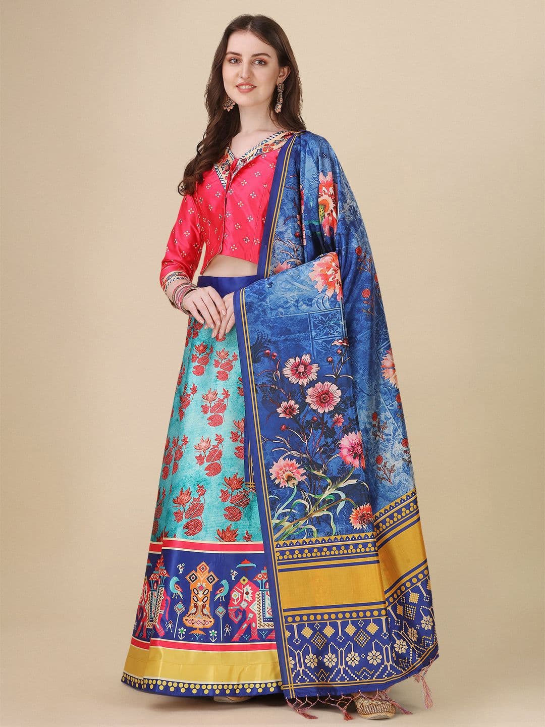 Kaizen TEXO FAB Printed Semi-Stitched Lehenga & Unstitched Blouse With Dupatta - view 1