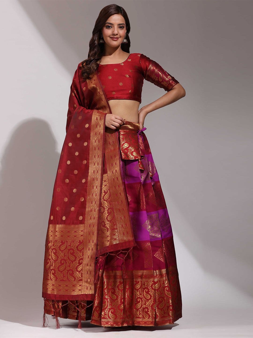 Fabcartz Semi-Stitched Lehenga & Unstitched Blouse With Dupatta - view 1