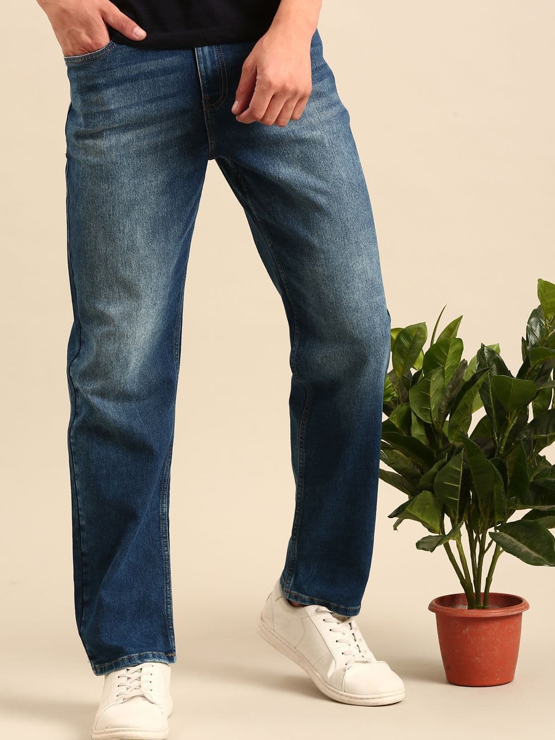 Mast & Harbour Men Straight Fit Low Distress Light Fade Stretchable Jeans - view 1