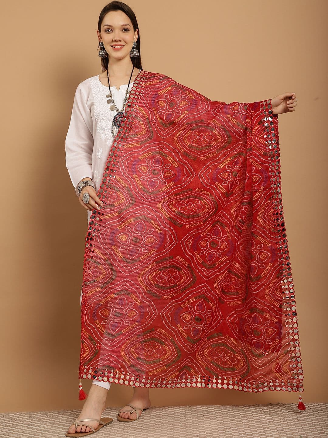 SOUNDARYA Embroidered Pure Cotton Bandhani Dupatta with Sequinned - view 1