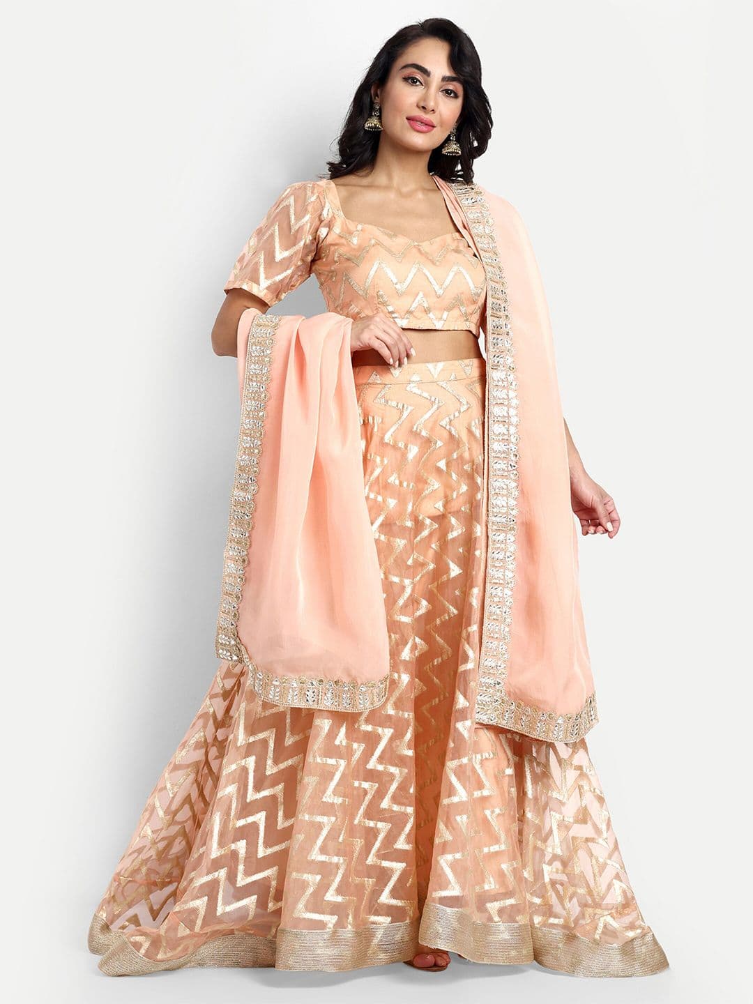 GENDAFOOL Embellished Sequinned Ready to Wear Lehenga & Blouse With Dupatta - view 1