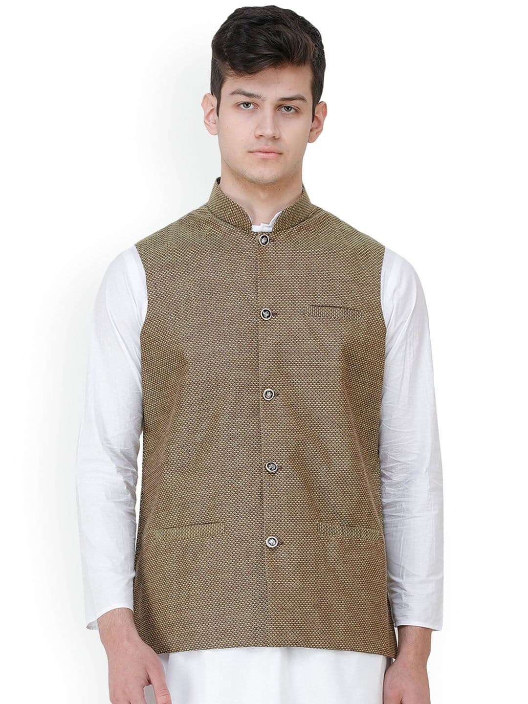 Exotic India Bison Waistcoat with Diamond Weave and Front Pockets - view 1