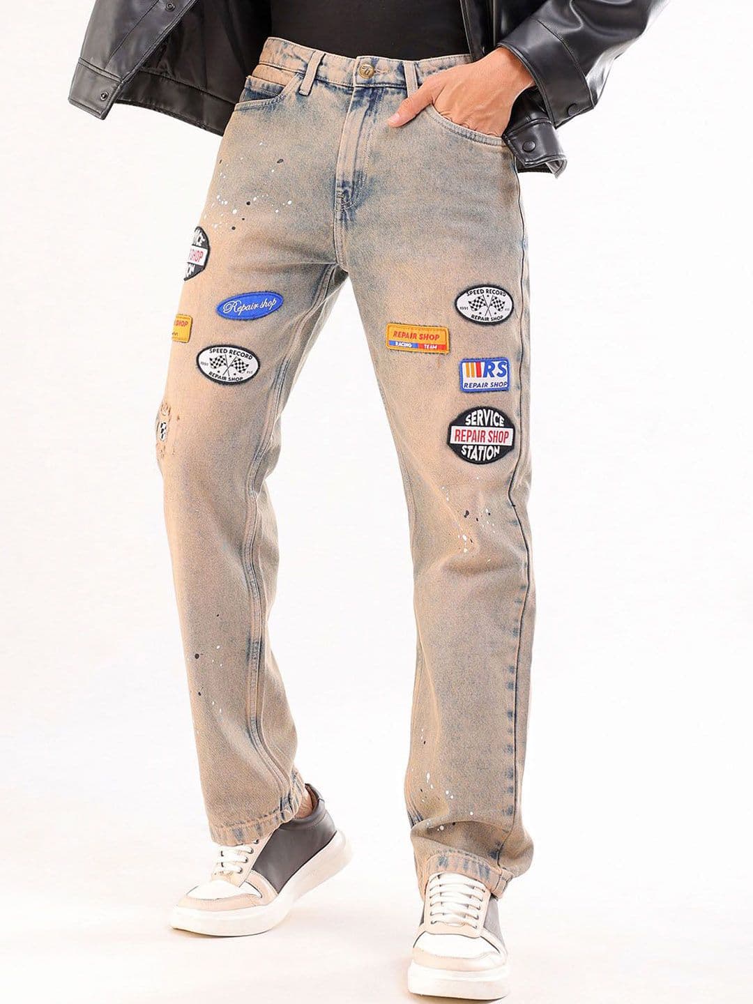 The Indian Garage Co Men Straight Fit Light FadePatch Jeans - view 1
