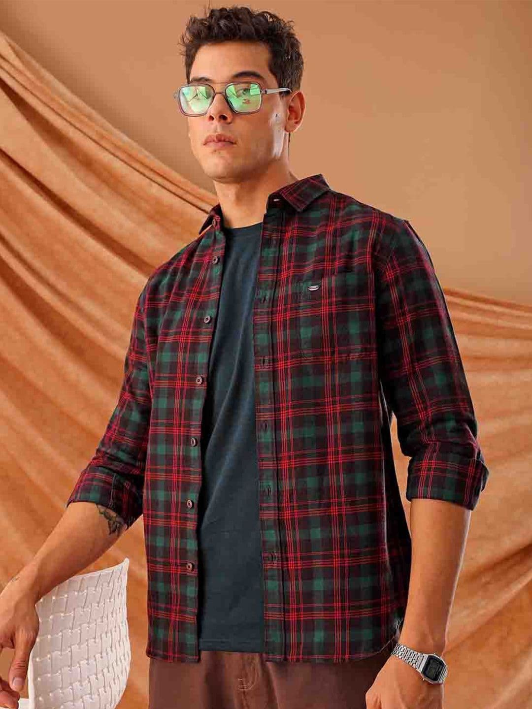 The Indian Garage Co. Slim Fit Tartan Checks Pure Cotton Casual Shirt - view 1