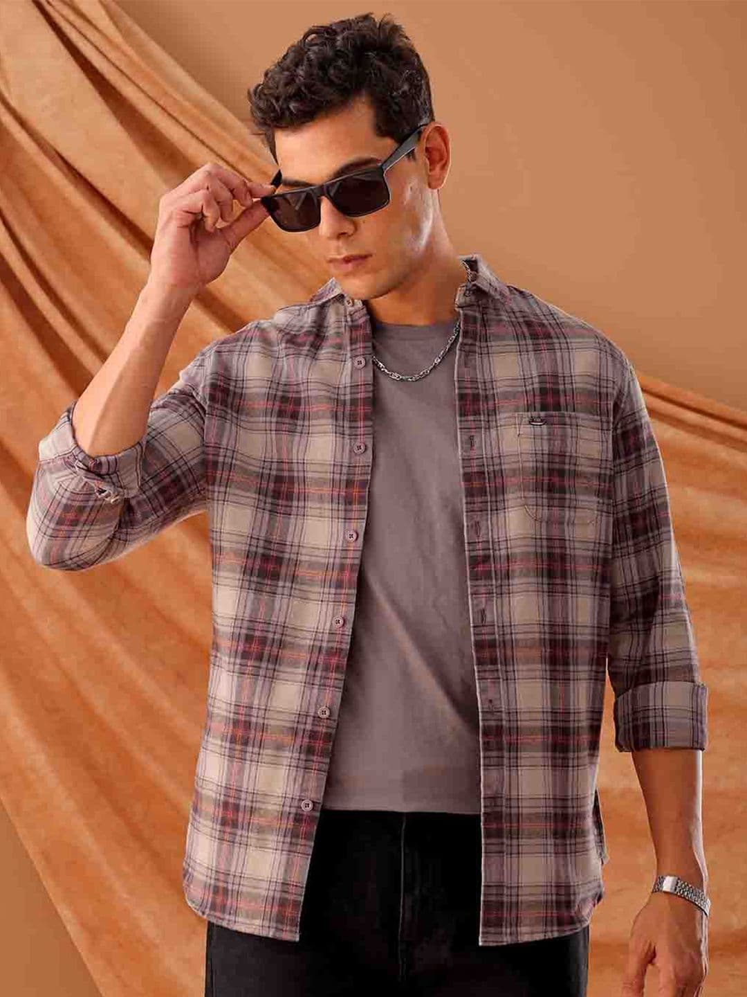 The Indian Garage Co. Spread Collar Slim Fit Tartan Checks Cotton Casual Shirt - view 1