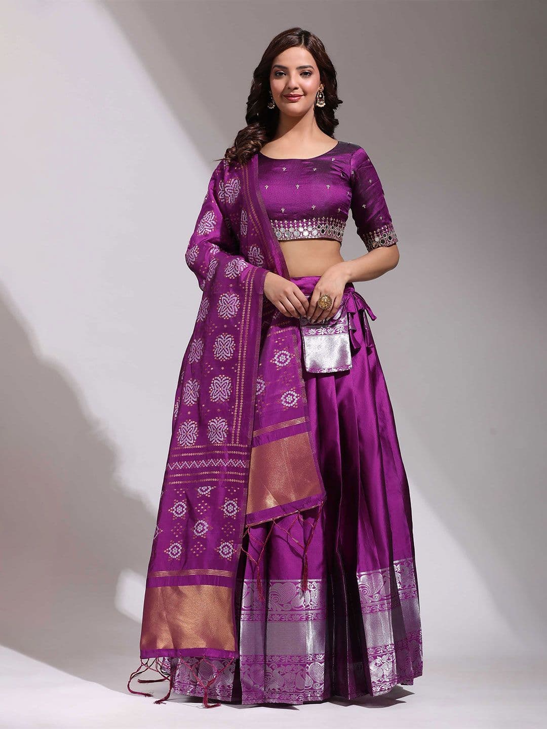 Fabcartz Woven Design Semi Stitched Lehenga & Unstitched Blouse With Dupatta - view 1