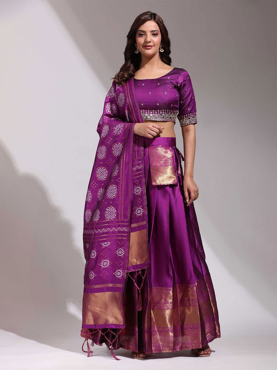 Fabcartz Embroidered Semi-Stitched Lehenga & Unstitched Blouse With Dupatta - view 1
