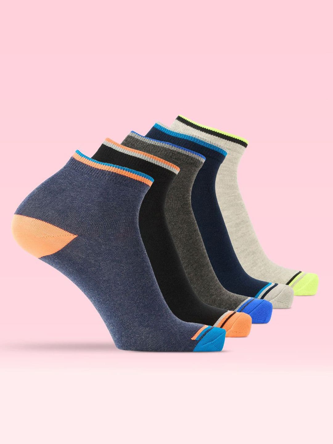 LUX MOZZE Men Pack Of 5 Assorted Cotton Ankle-Length Socks - view 1