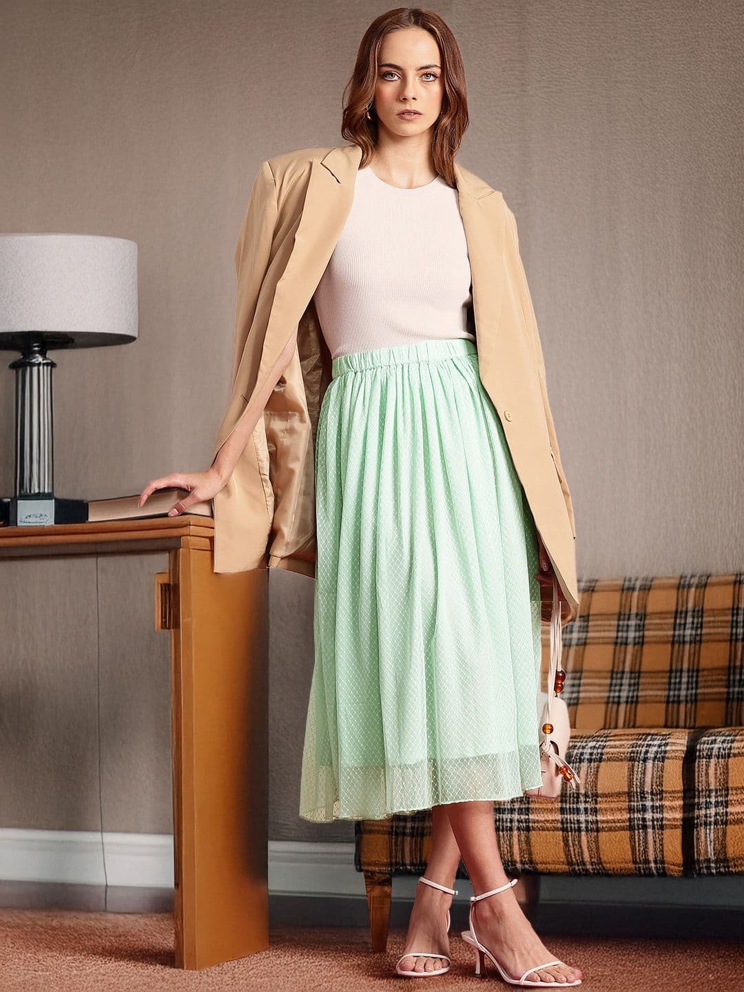 all about you Geometric Self Design Flared Midi Skirt - view 1