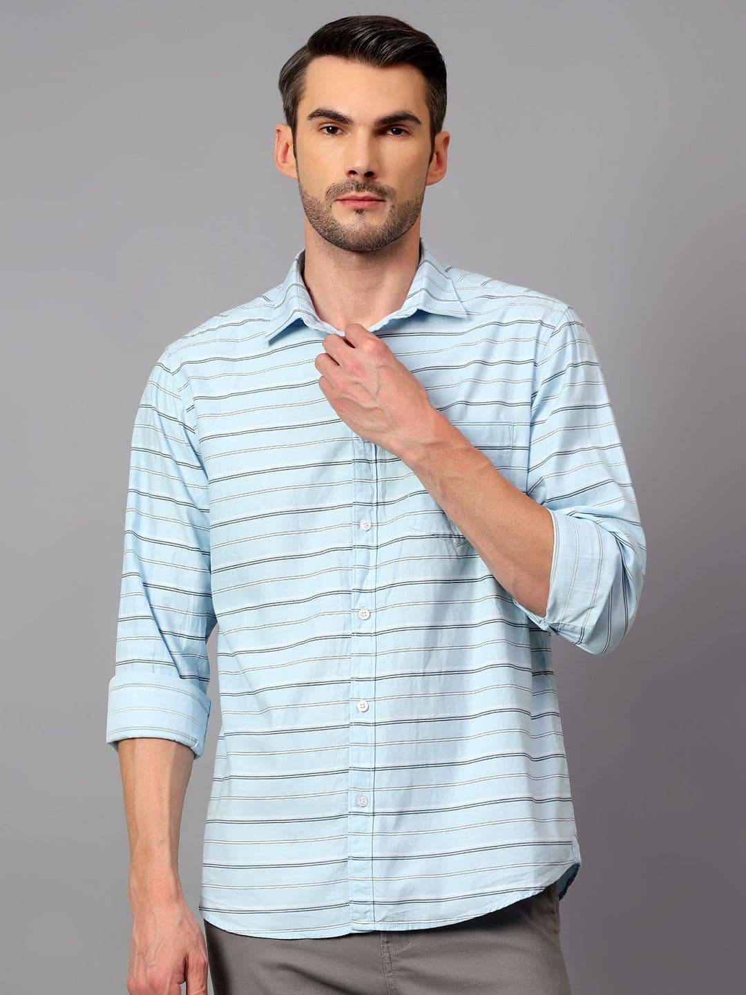 Cantabil Men Comfort Horizontal Stripes Opaque Striped Casual Shirt - view 1