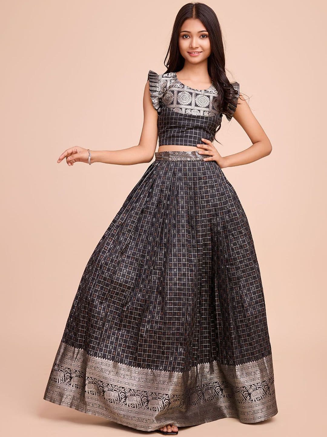 Tasarika Girls Checked Woven Design Lehenga Choli - view 1