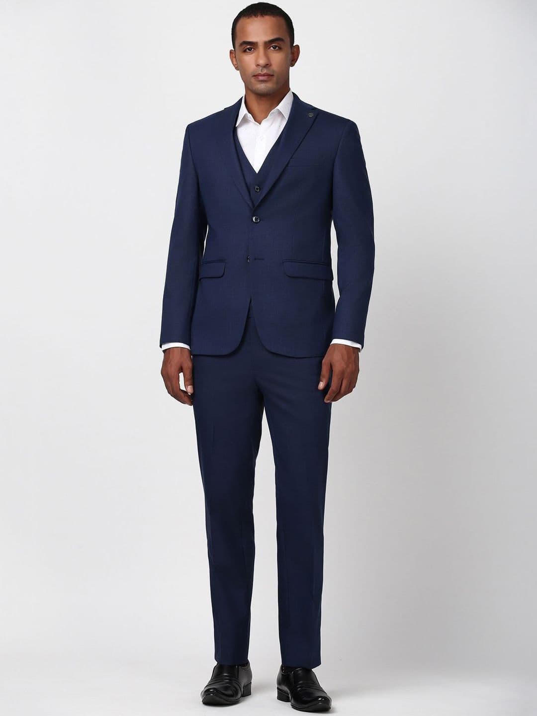 Peter England Elite Textured Slim-Fit Single Breasted Three-Piece Formal Suits