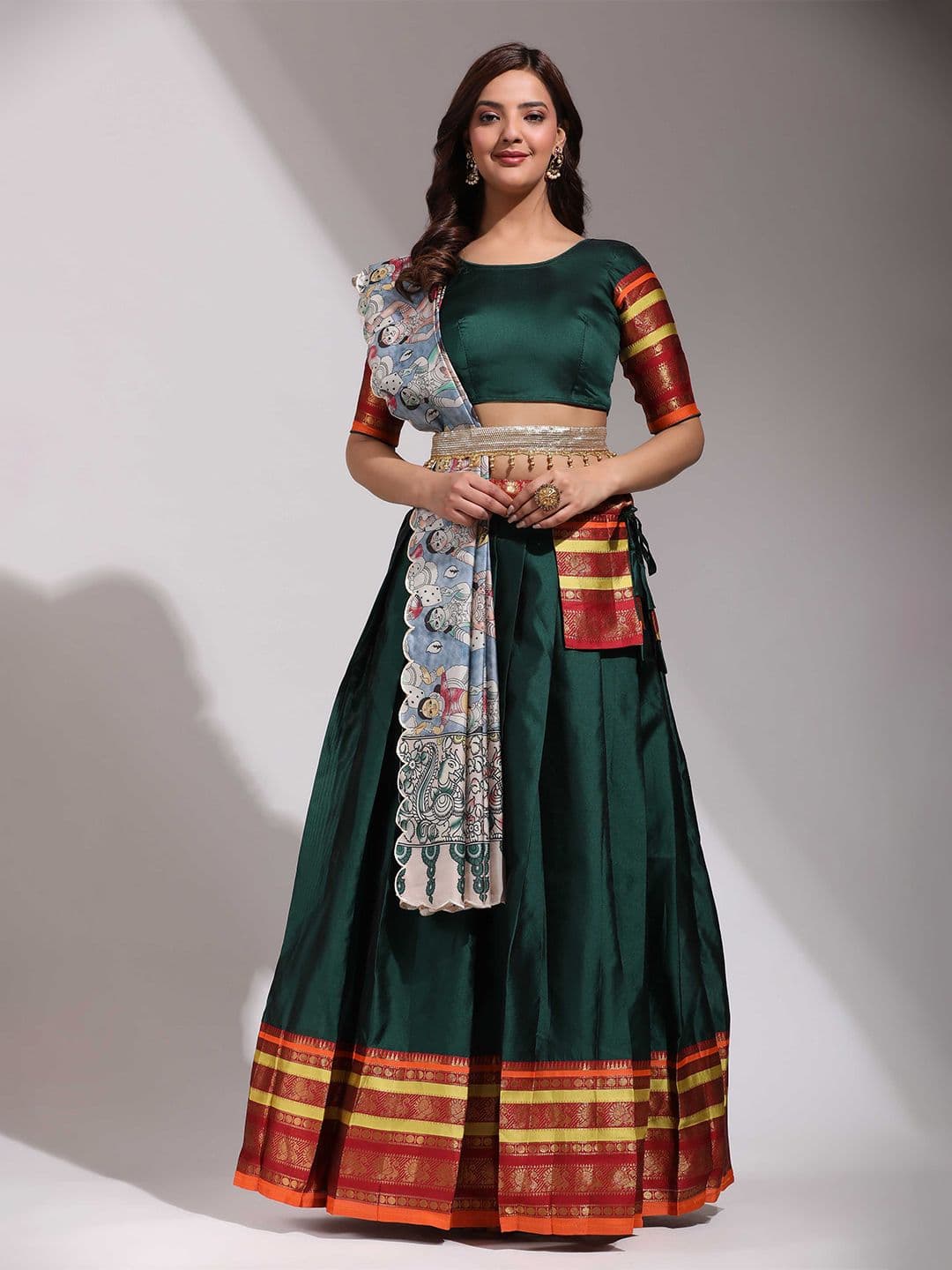 Fabcartz Woven Design Art Silk Semi-Stitched Lehenga & Unstitched Blouse With Dupatta - view 1