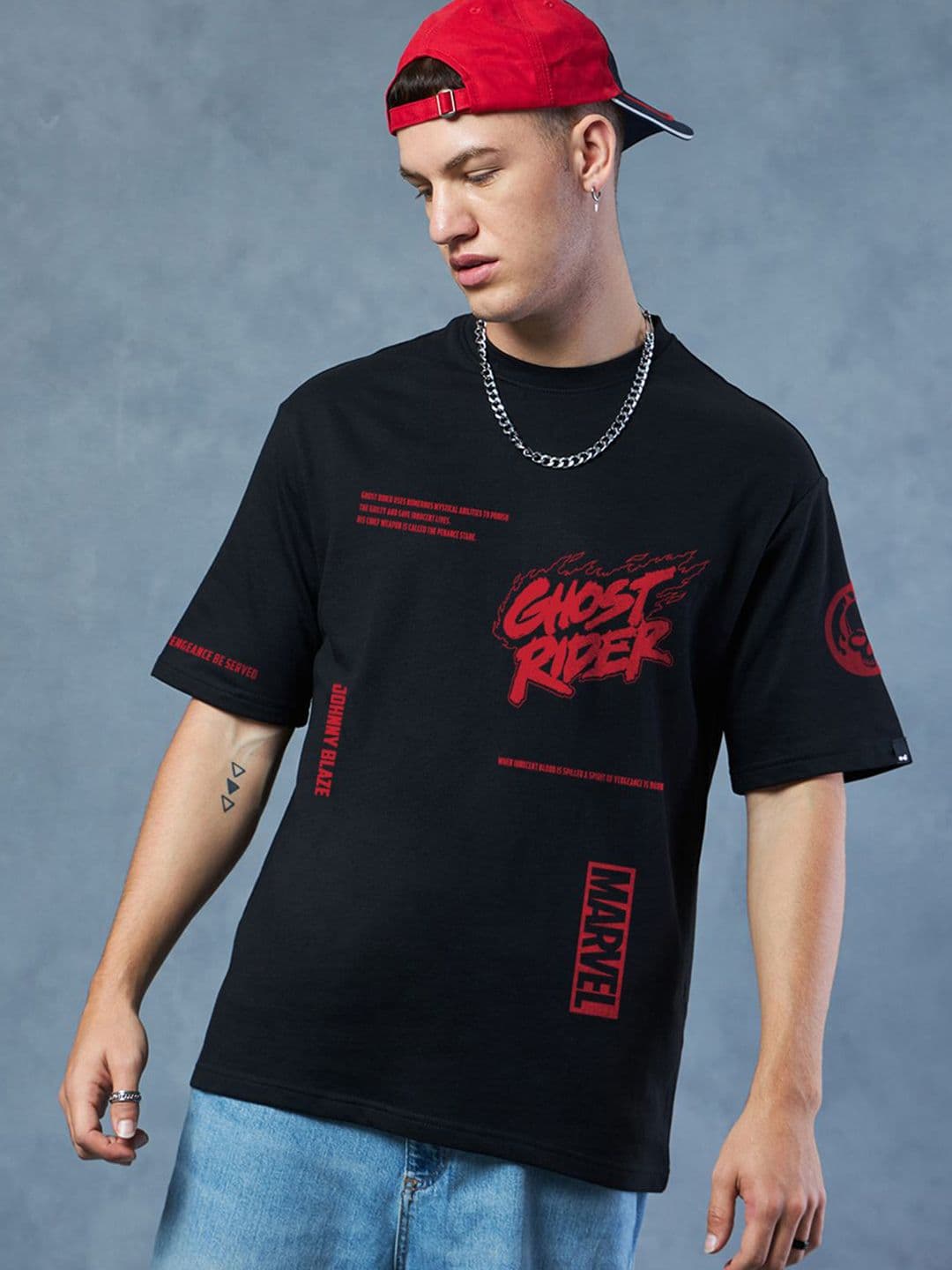 Bewakoof Heavy Duty 1.0 Men Black Spirit Of Vengeance Graphic Printed Oversized T-shirt - view 1