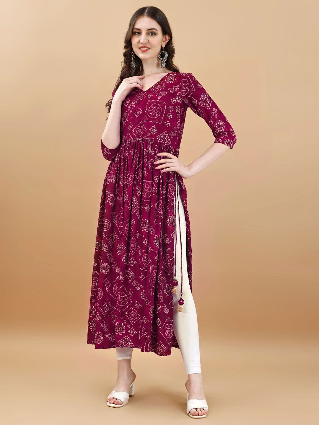 TextileNow Women Paisley Embroidered Extended Sleeves Mirror Work Anarkali Kurta - view 1