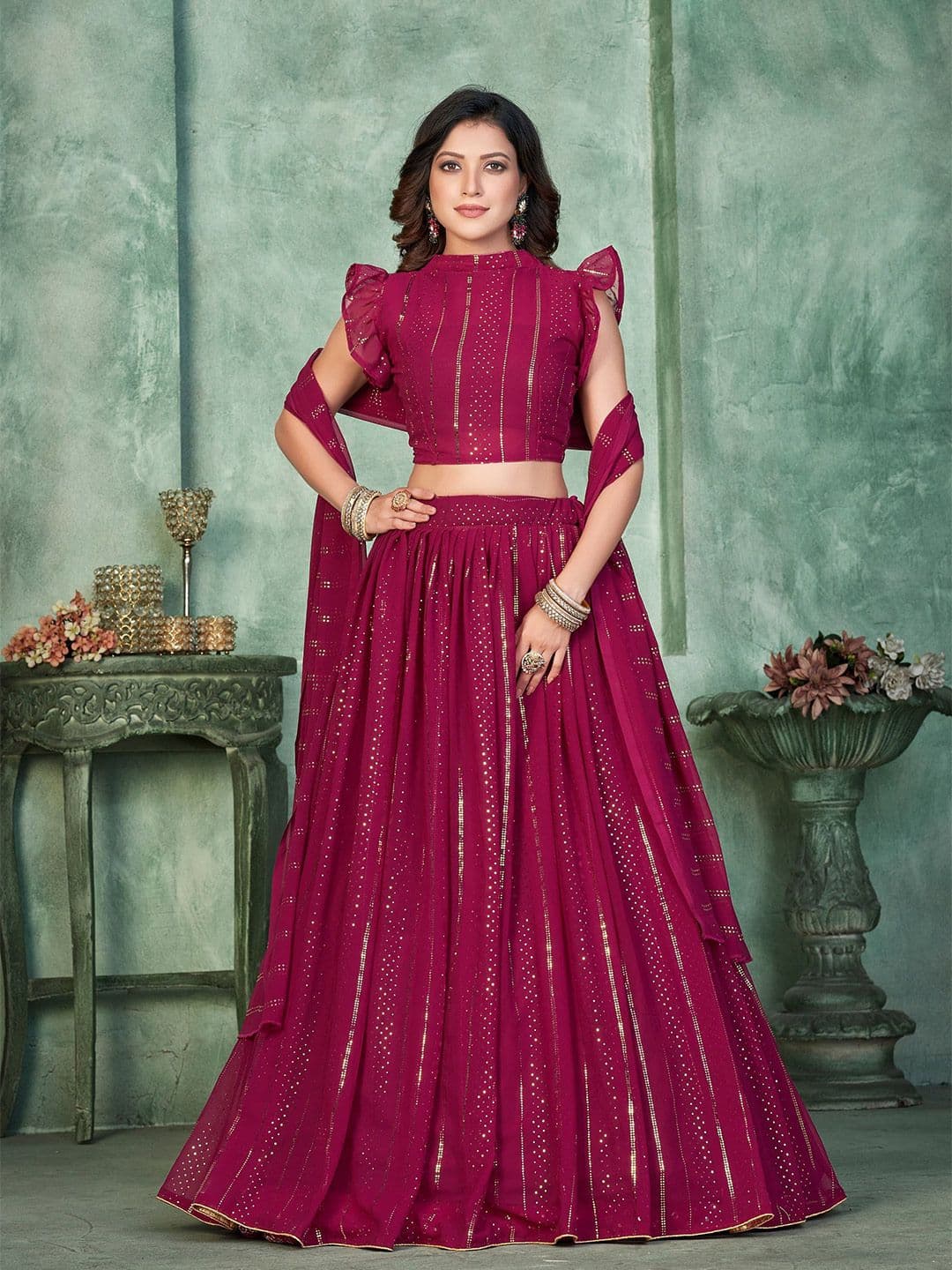 KALINI Embellished Sequinned Semi-Stitched Lehenga & Unstitched Blouse With Dupatta - view 1