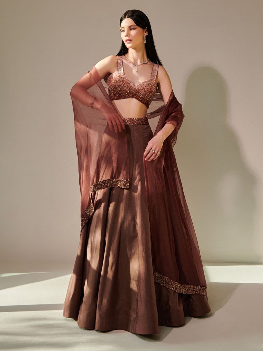 ONE KNOT ONE ONE KNOT Embellished Mirror Work Made to Measure Lehenga & Blouse With Dupatta - view 1