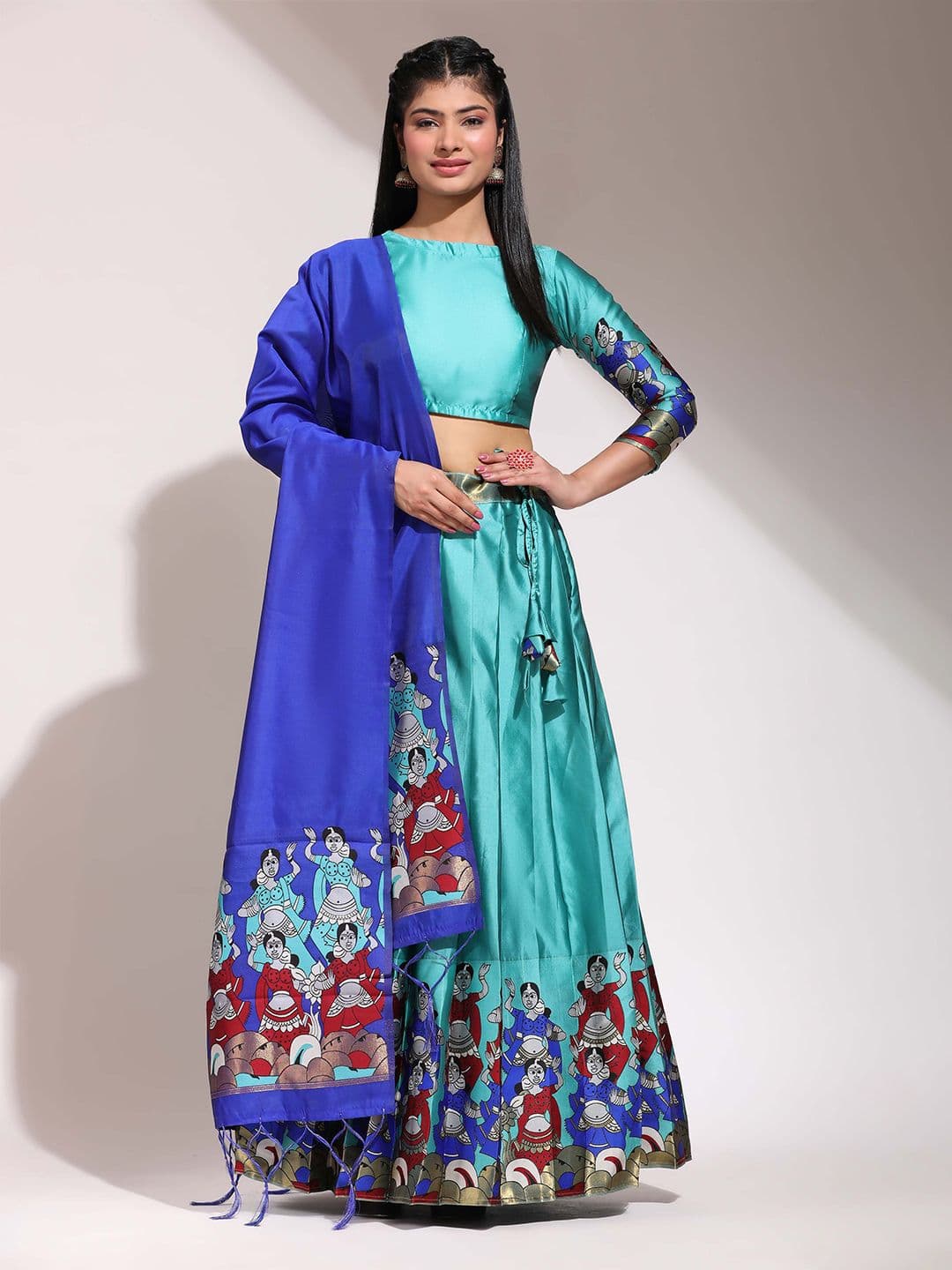 Fabcartz Printed Semi-Stitched Lehenga & Blouse With Dupatta - view 1