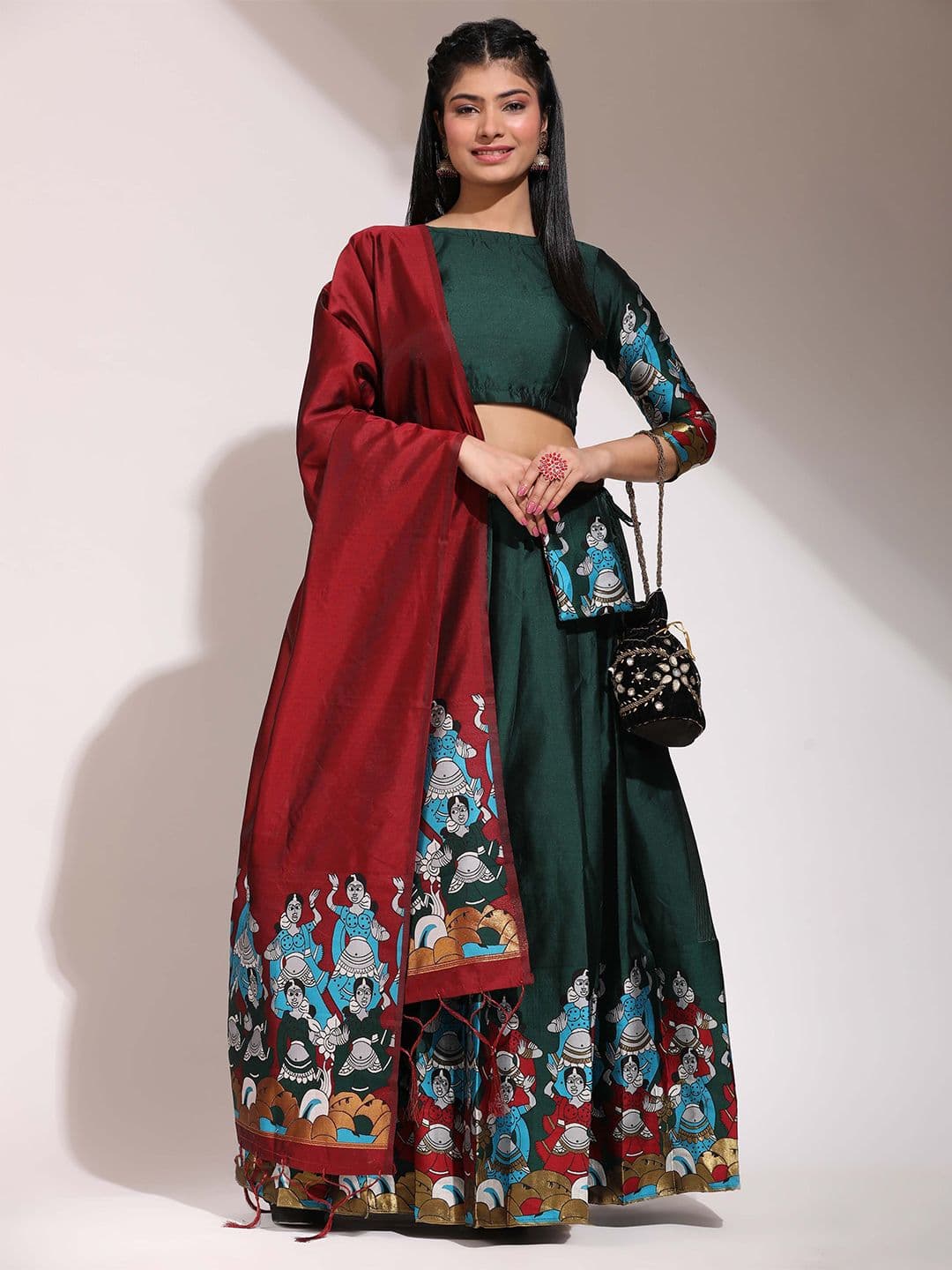 Fabcartz Printed Semi-Stitched Lehenga & Blouse With Dupatta - view 1