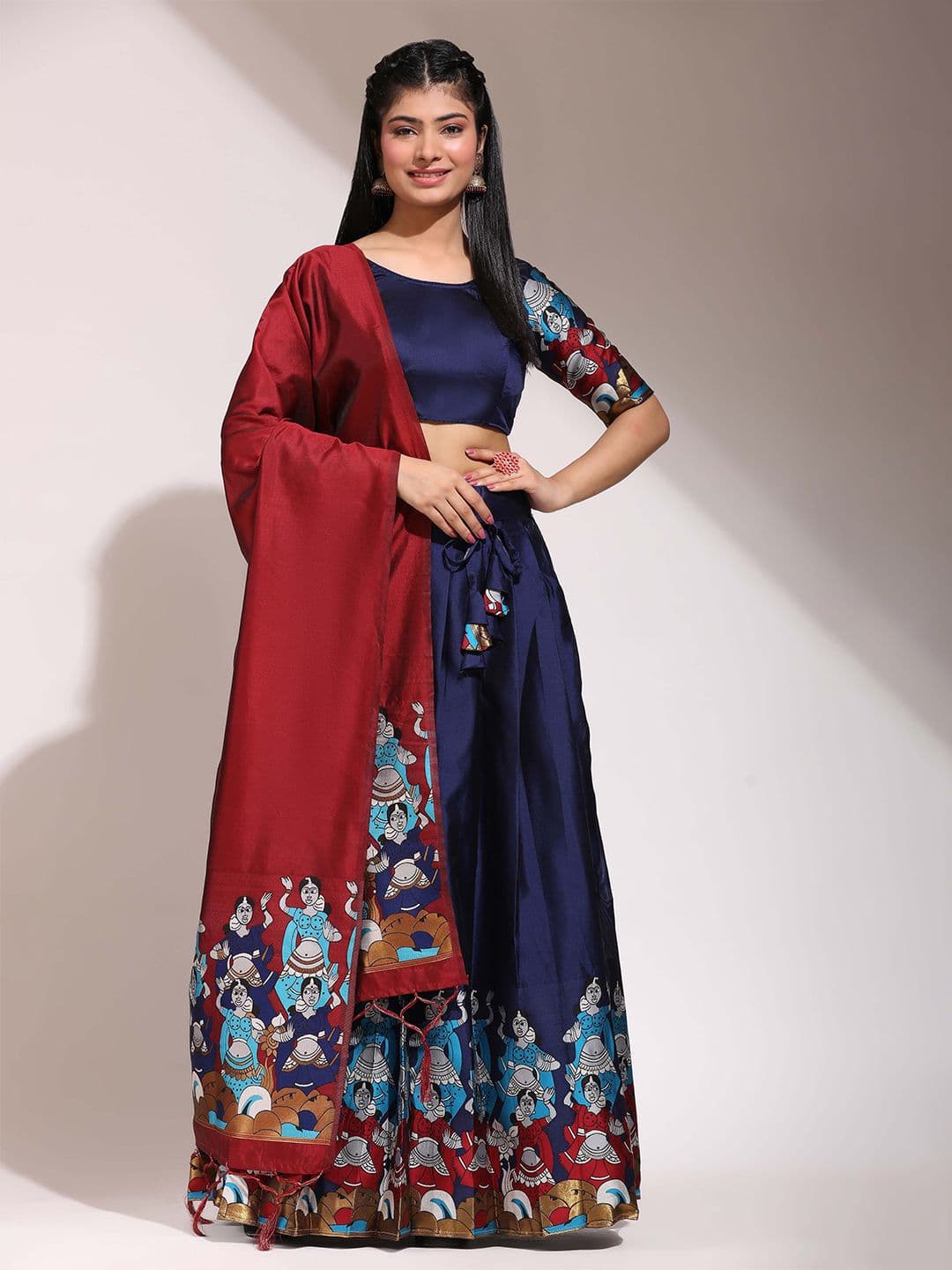 Fabcartz Woven Design Semi-Stitched Lehenga & Blouse With Dupatta - view 1