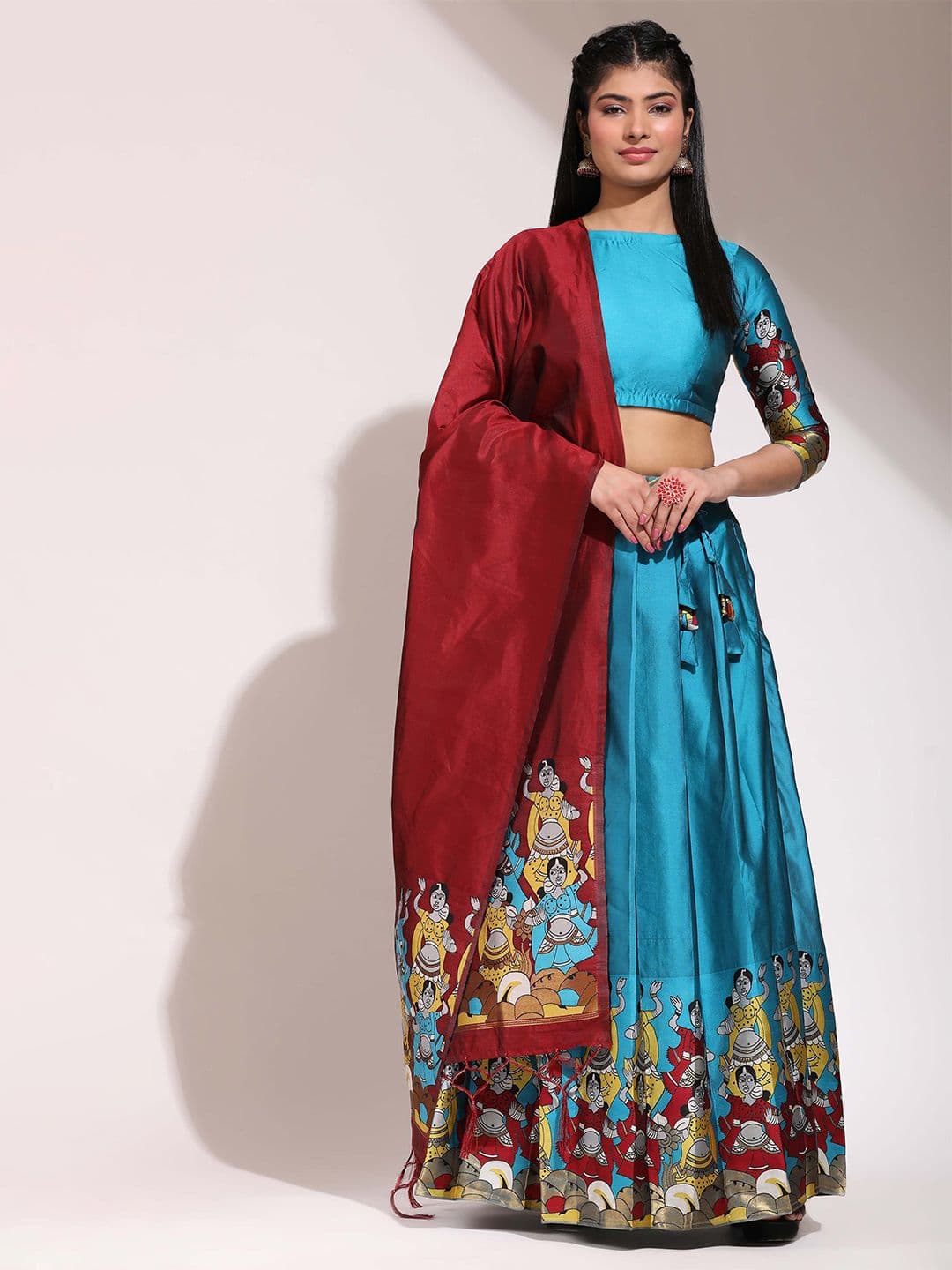 Fabcartz Printed Semi-Stitched Lehenga & Unstitched Blouse With Dupatta - view 1
