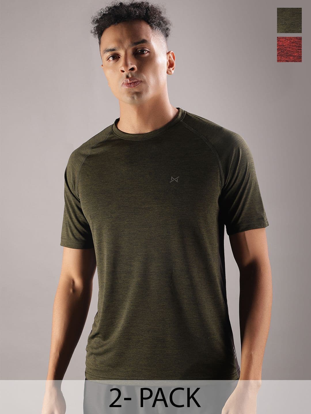 Force NXT Men Microfiber Anti Viral Anti Odour Cool Round Neck Pack Of 2 Sports Printed T-Shirt - view 1
