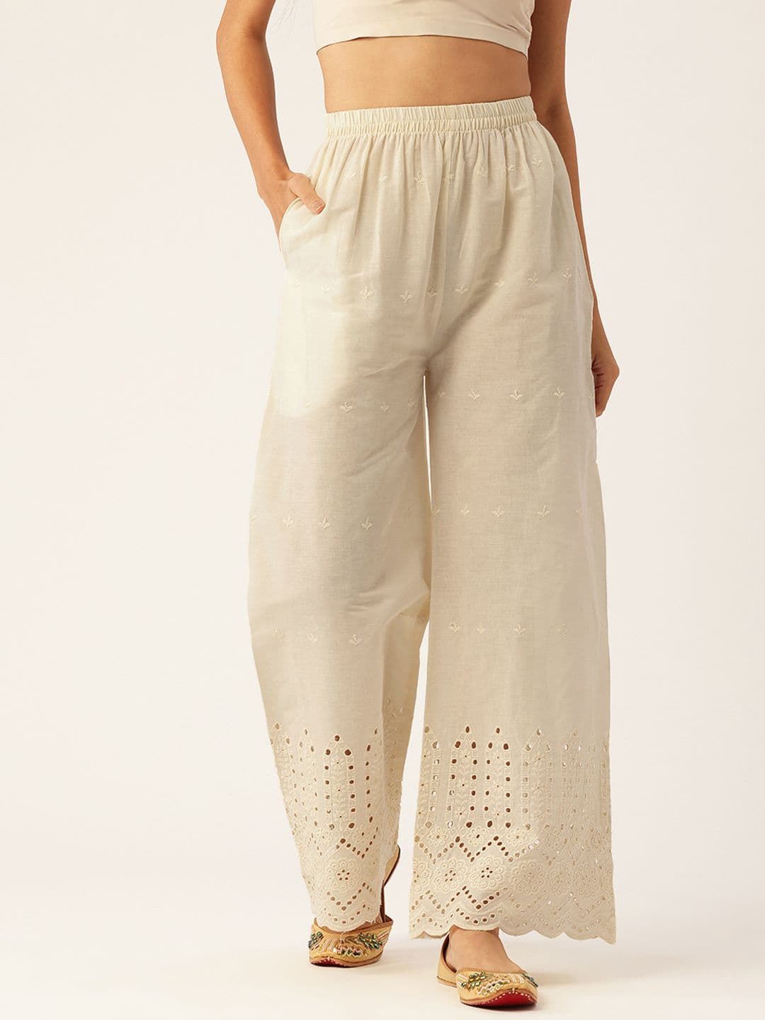 FERANOID Women Floral Embroidered Pure Cotton Ethnic Palazzos - view 1