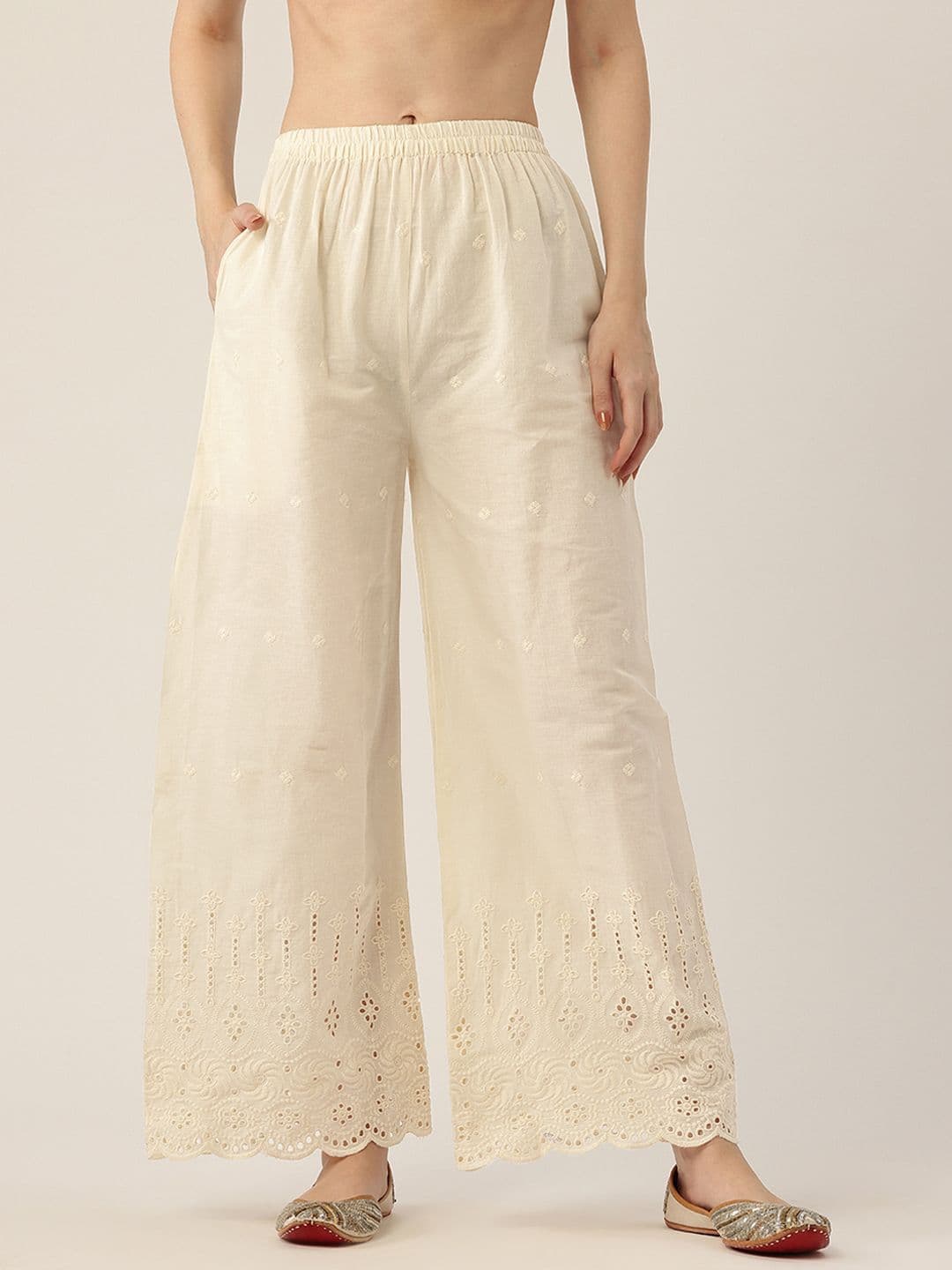 FERANOID Women Embroidered Pure Cotton Ethnic Palazzos - view 1