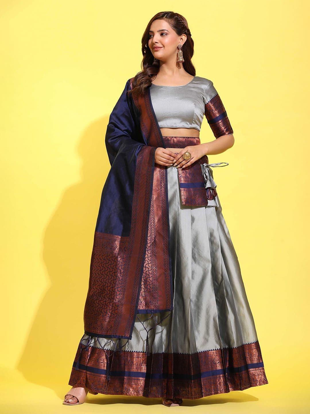 Fabcartz Semi-Stitched Lehenga & Unstitched Blouse With Dupatta - view 1