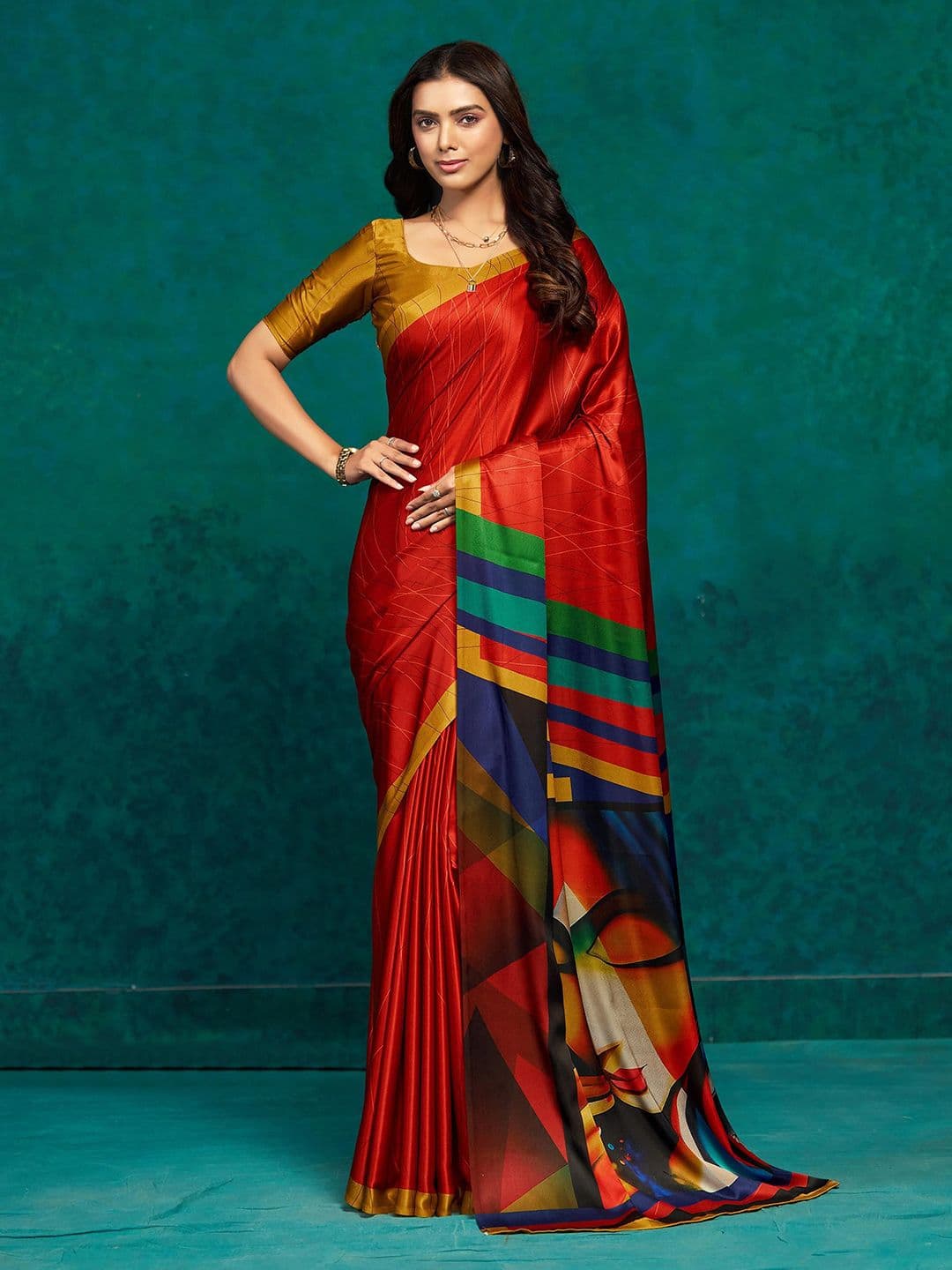 RACHNA Ethnic Motifs Satin Ready to Wear Saree - view 1
