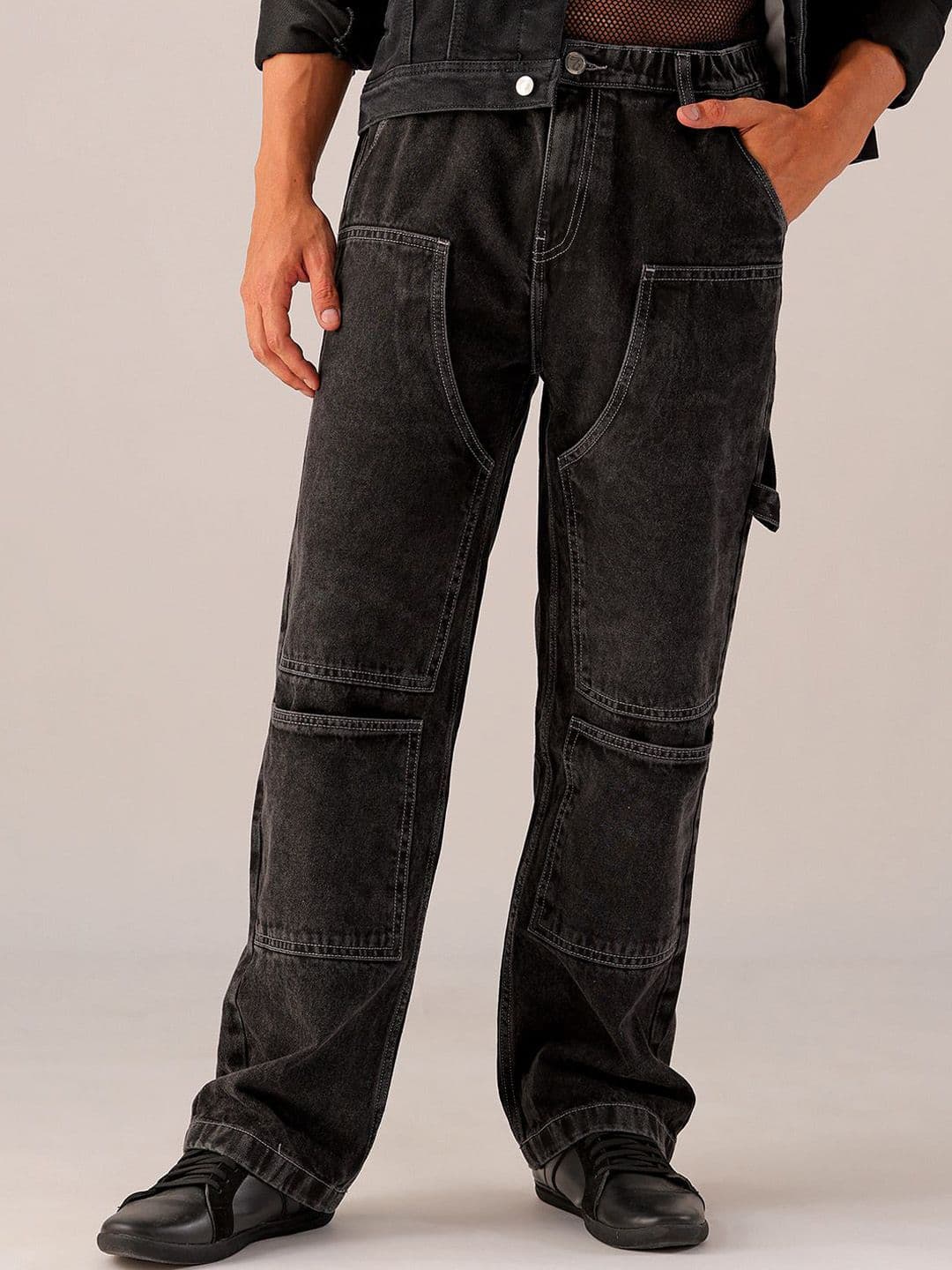 The Indian Garage Co Men Mid-Rise Loose Baggy Fit Elasticated Wasit Cargo Jeans - view 1