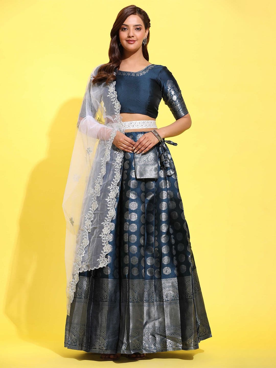 Fabcartz Woven Design Semi-Stitched Lehenga & Unstitched Blouse With Dupatta - view 1