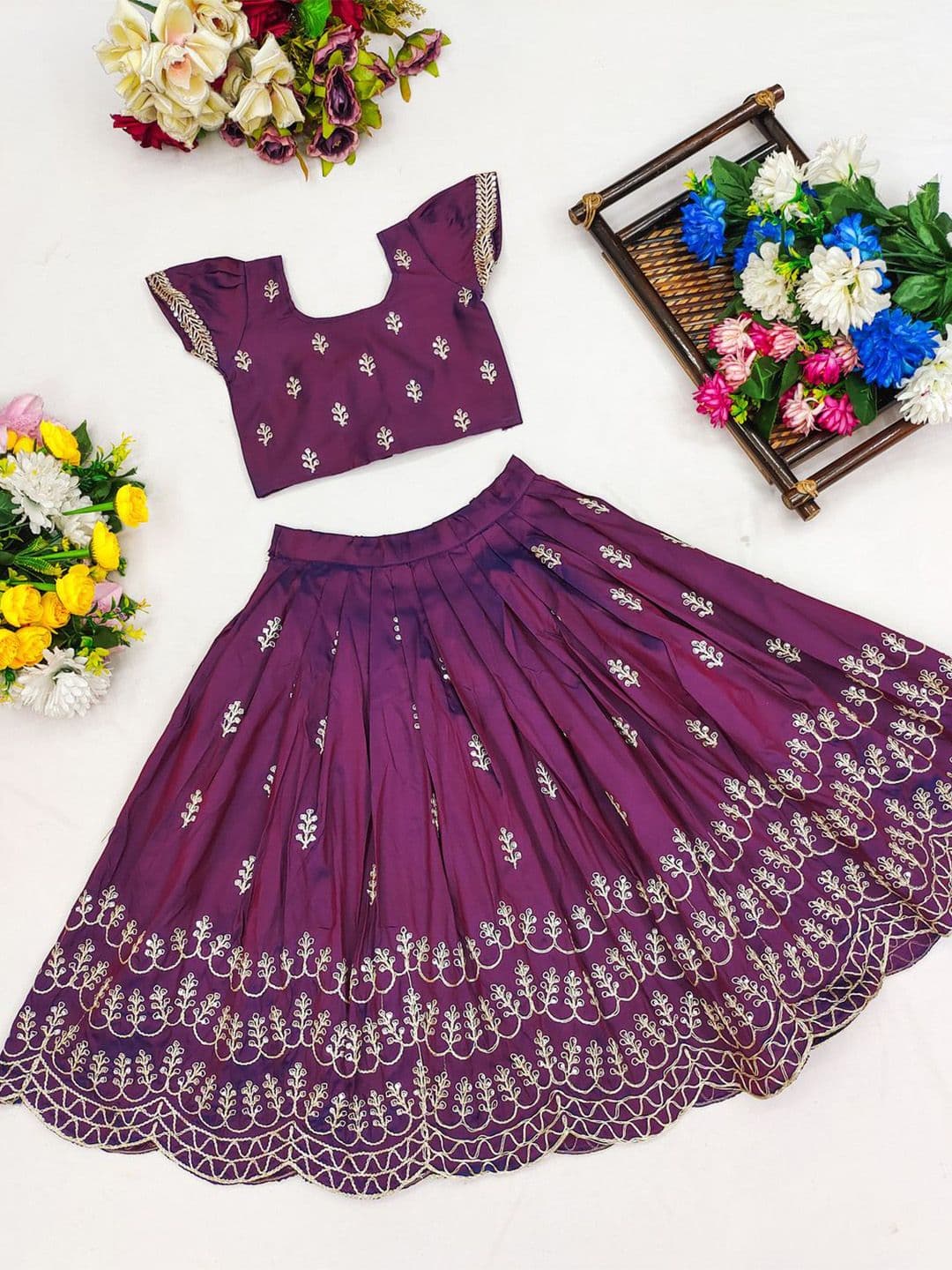 BAESD Girls Embroidered Sequinned Ready to Wear Lehenga & Top - view 1