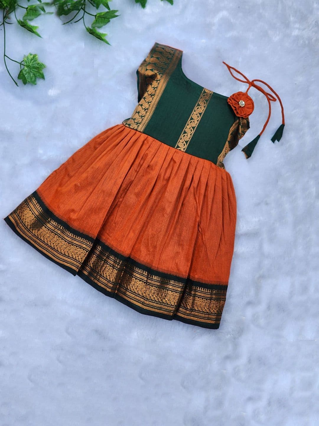 BAESD Girls Woven Ethnic Wear Cotton Flower Knot Frock - view 1