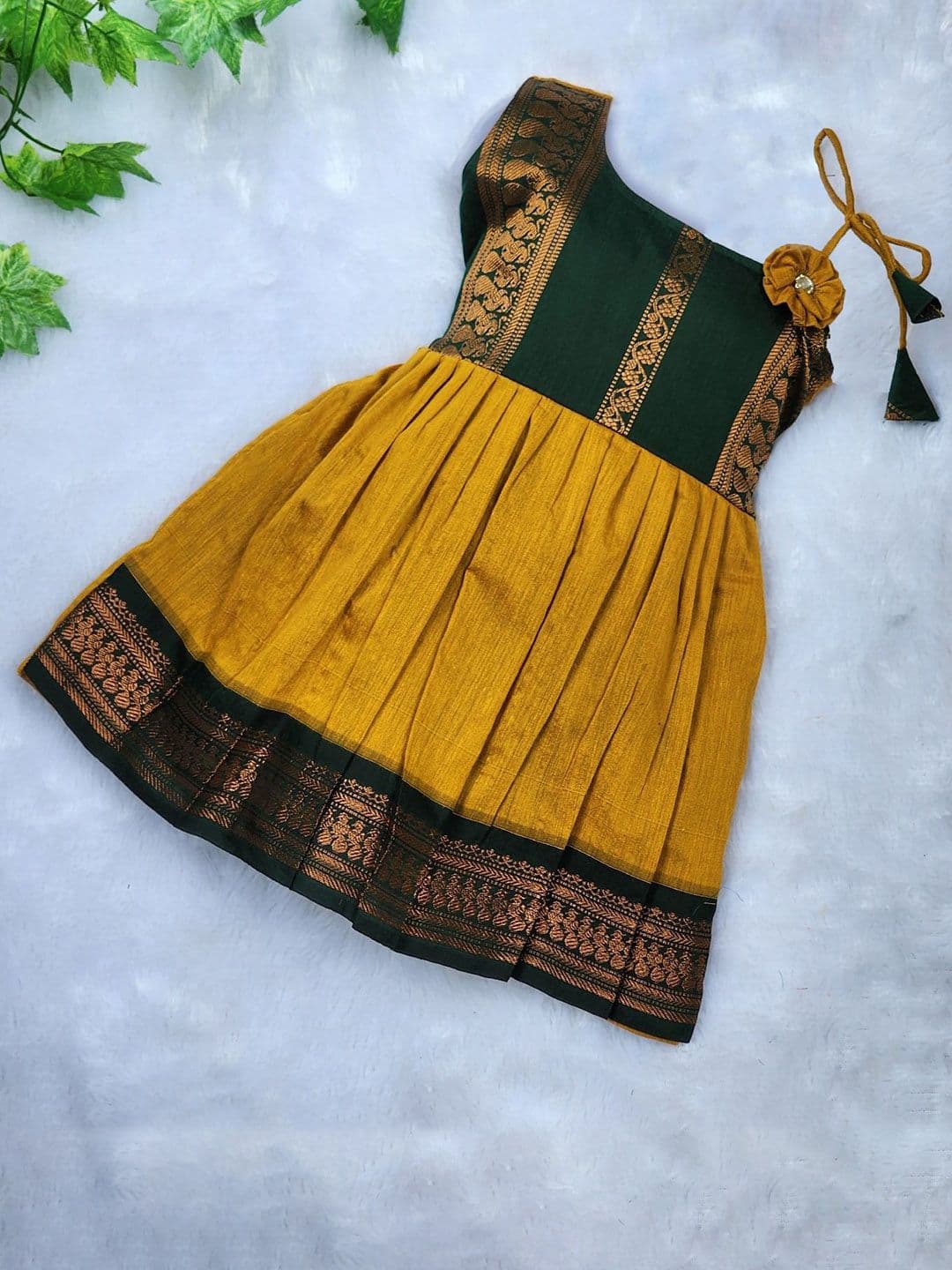 BAESD Girls Floral Self Design One Shoulder Cotton Fit & Flare Ethnic Dress - view 1