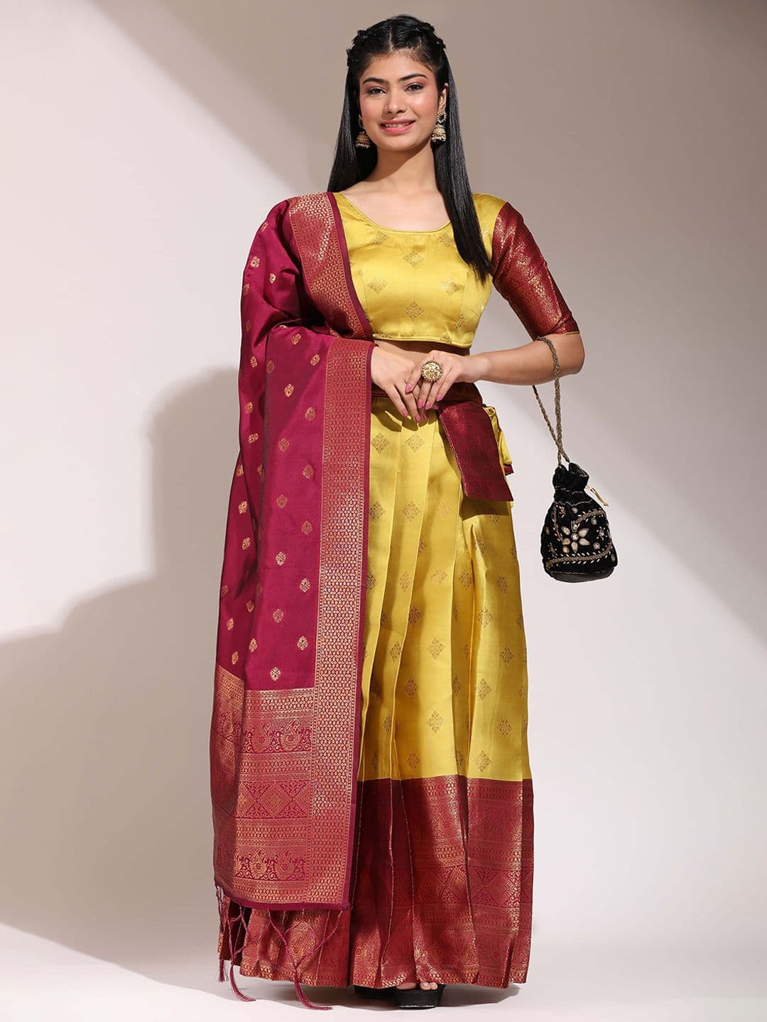 Fabcartz Woven Design Semi-Stitched Lehenga & Unstitched Blouse With Dupatta - view 1