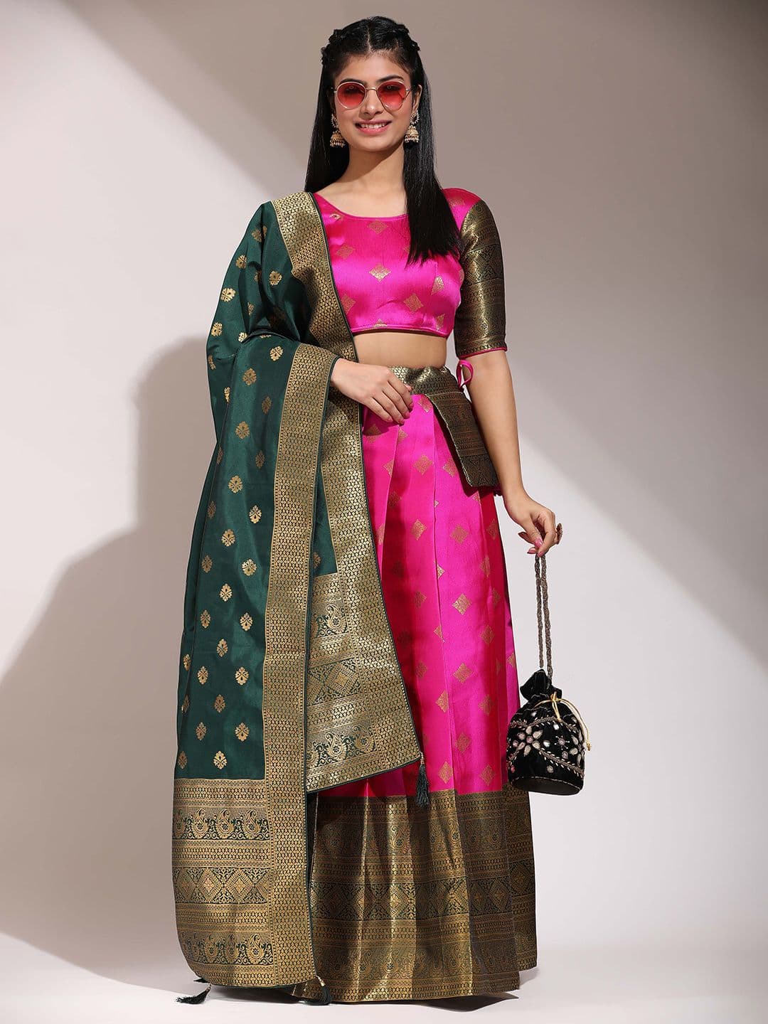 Fabcartz Woven Design Semi-Stitched Lehenga & Unstitched Blouse With Dupatta - view 1