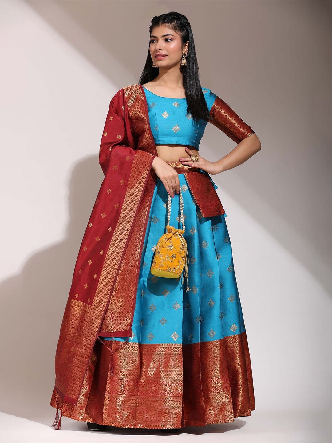 Fabcartz Woven Design Semi-Stitched Lehenga & Unstitched Blouse With Dupatta - view 1
