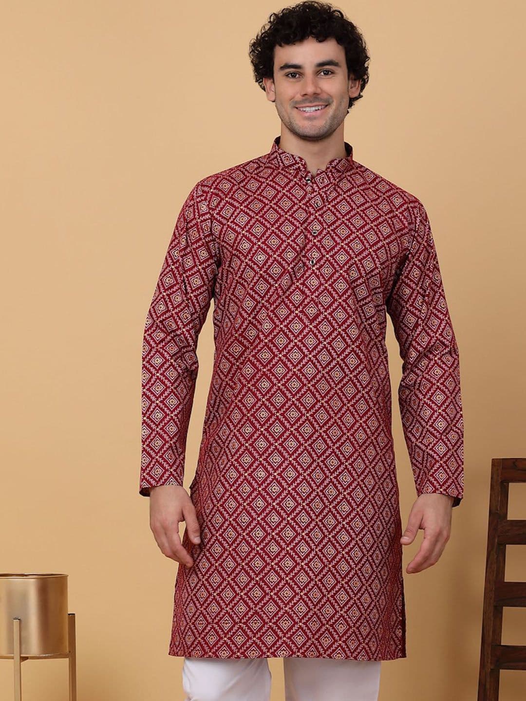 KRAFT INDIA Ethnic Motifs Printed Mandarin Collar Cotton Straight Kurta - view 1