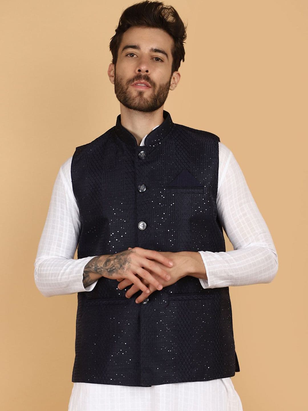 V-Mart Sequence Embellished Textured Nehru Jackets - view 1