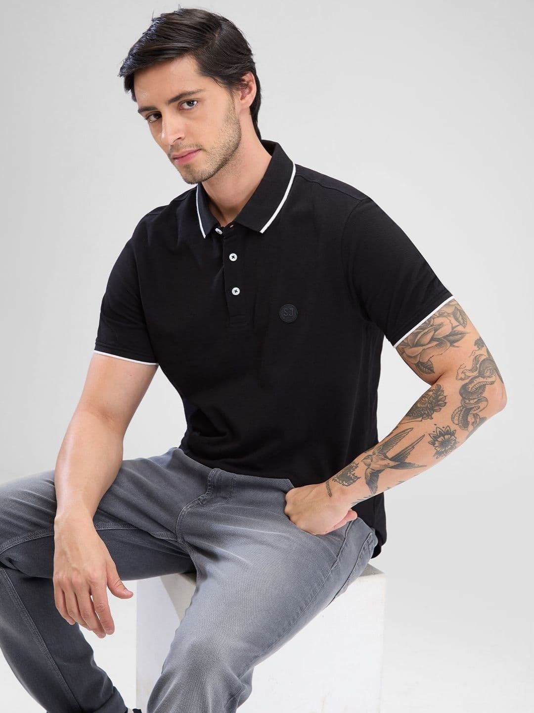 SPYKAR Men Polo Collar Solid Slim Fit T-shirt - view 1