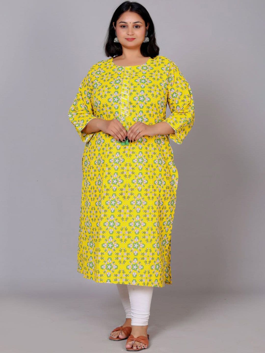 KALINI Plus Size Floral Printed Cotton Straight Kurta - view 1