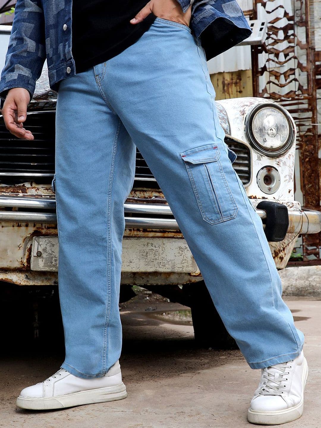 Instafab Plus Men Comfort Relaxed Fit Clean Look Cotton Stretchable Cargo Styles Jeans - view 1